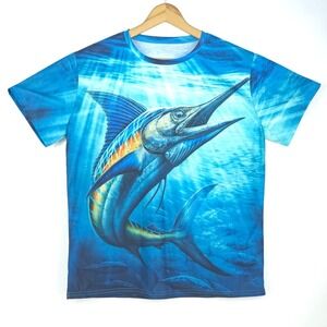 Marlin Mega Print T-Shirt Mens Large AOP All Over Print Double Sided Colorful